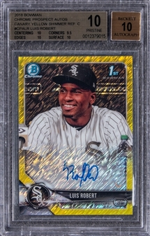 2018 Bowman Chrome Prospect Autos (Canary Yellow Shimmer Refractors) #CPALR Luis Robert Rookie Card (#03/10) - BGS PRISTINE 10/BGS 10